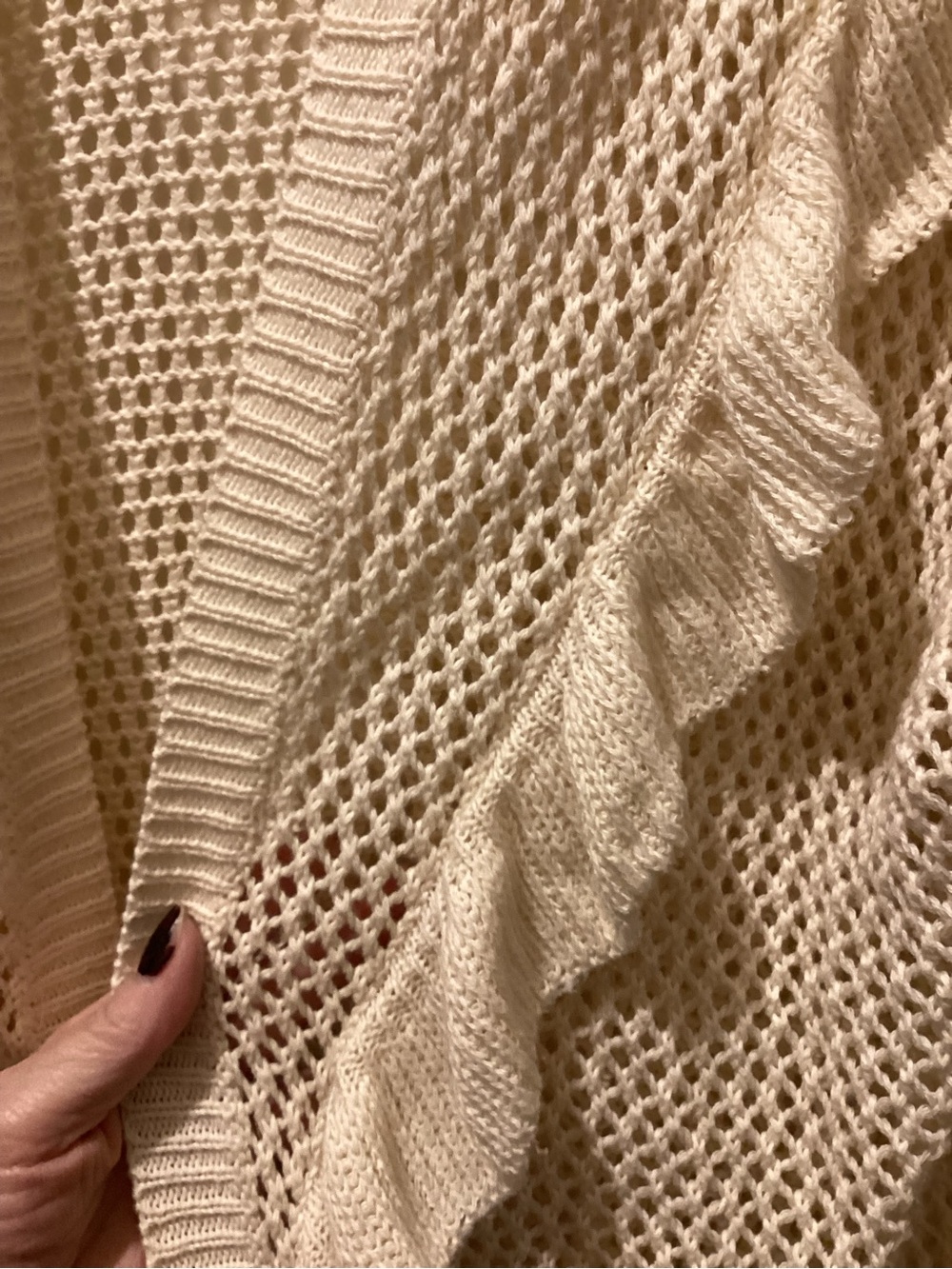 J.O.A. Cream Open-Front Ruffle Knit Cardigan - Picture 4 of 5
